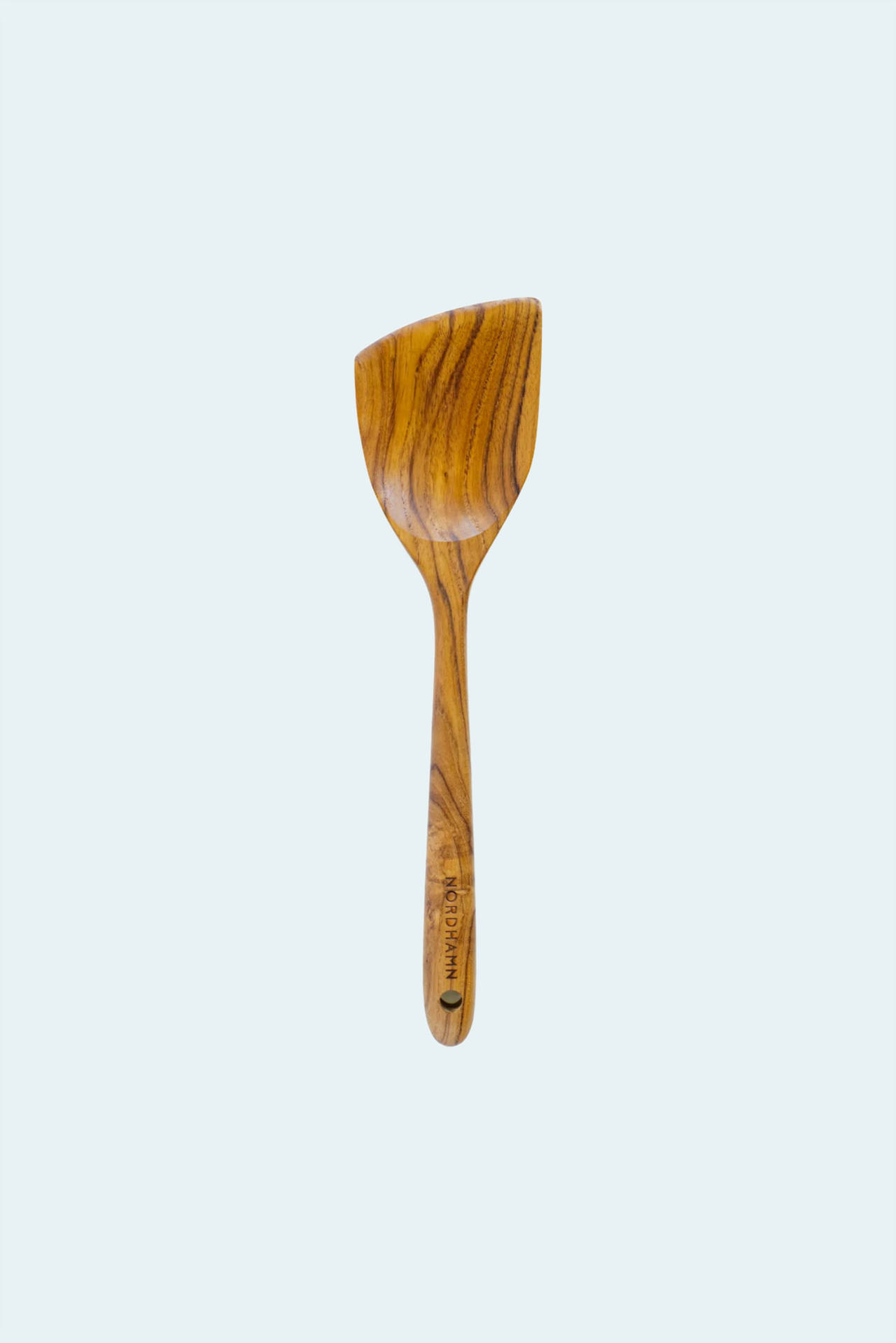 Vinklad stekspade, 33 cm, i teak mot ljus bakgrund