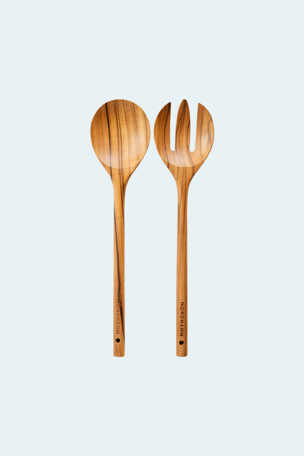 Salladsbestick, 34 cm, i teak mot ljus bakgrund